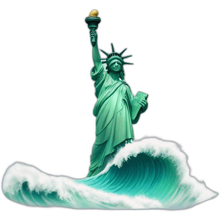 statue of liberty surfering on a big wave emoji