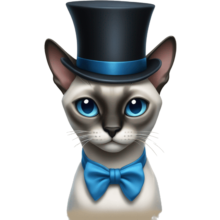 Blue point Siamese cat wearing a black top hat and monocle emoji