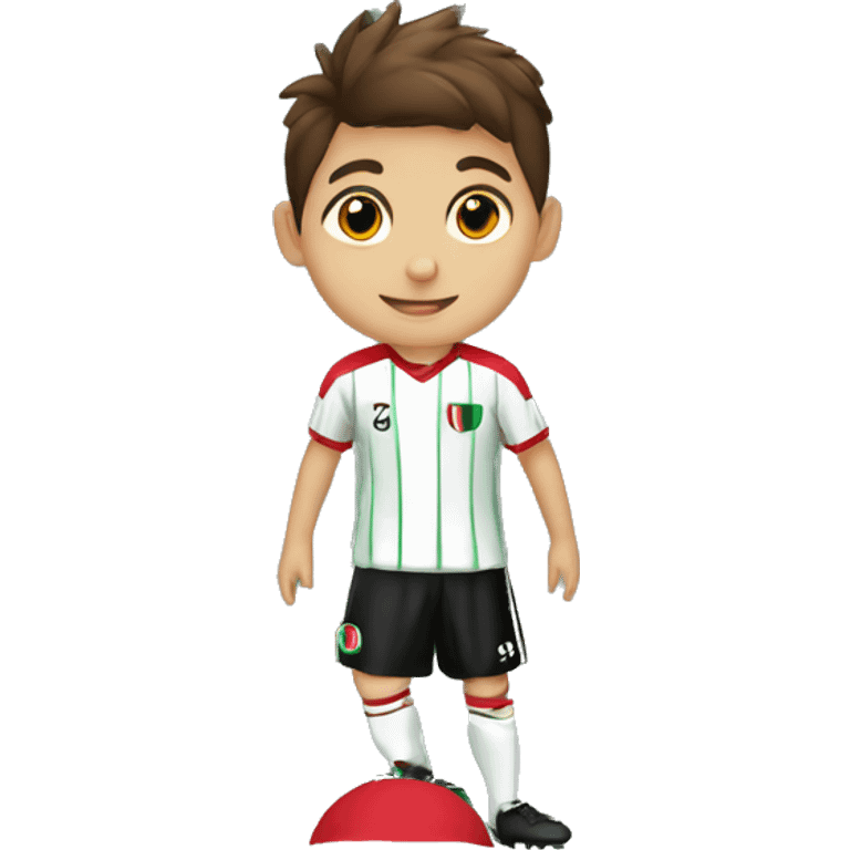 Niño jugando futbol con los colores de la bandera de palestino emoji