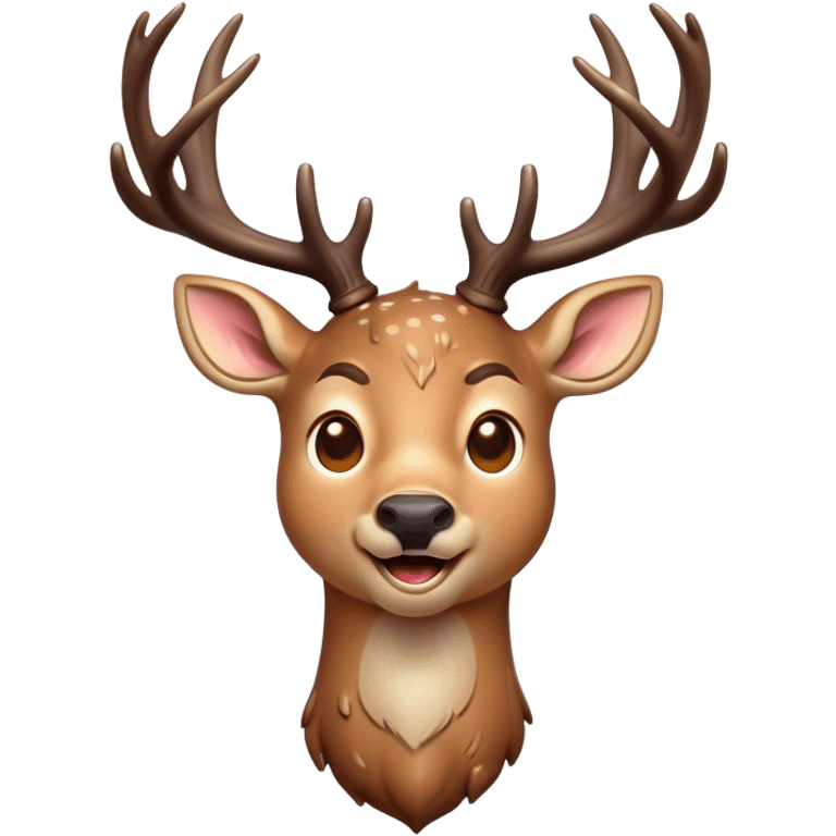 Cinematic Comical Deer Portrait Emoji, Head tilted dramatically with an exaggeratedly amused expression, featuring a sleek dappled coat and whimsically contorted antlers, wide, expressive eyes filled with playful disbelief, Simplified yet hilariously expressive features, highly detailed, glowing with a slightly sassy glow, high shine, dramatic yet playful, stylized with an air of cheeky woodland mischief, bright and endearing, soft glowing outline, capturing the essence of a spirited and over-the-top deer, so meme-worthy it feels like it could side-eye its way into forest folklore instantly! emoji