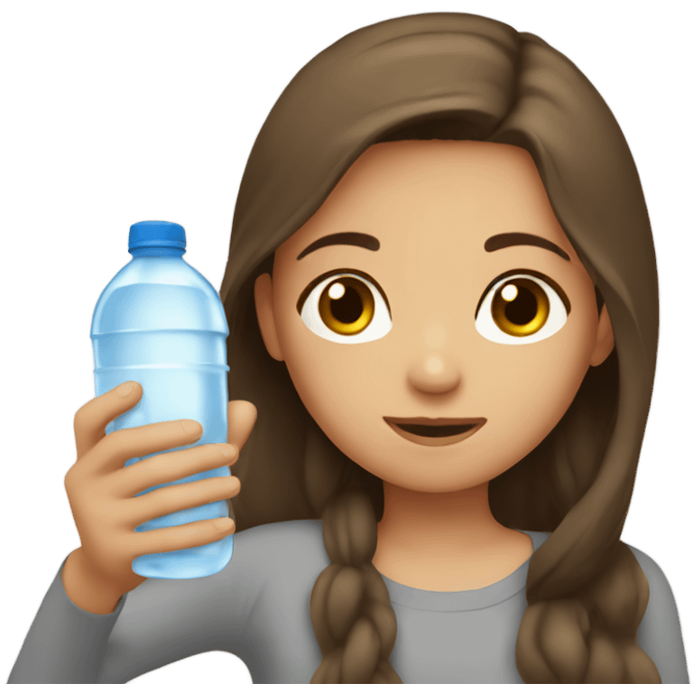 Brown hair girl pretty drinking water emoji