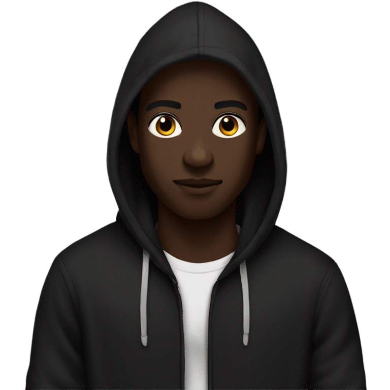 darkskin man wearing a black hoodie  emoji