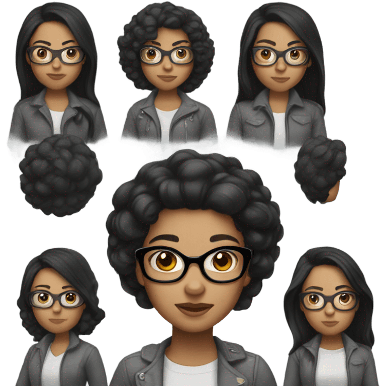 mixed girl, black hair, gray jacket, dark hair, glasses emoji