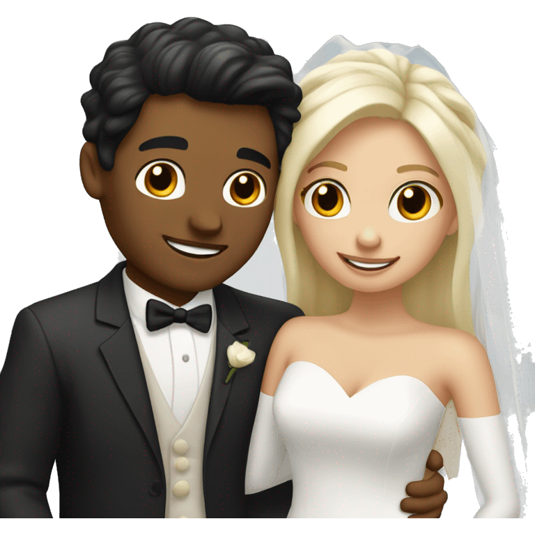 A white, blonde man has just married a woman with black hair and a brown complexion. They have a lot of money. they are hugged emoji