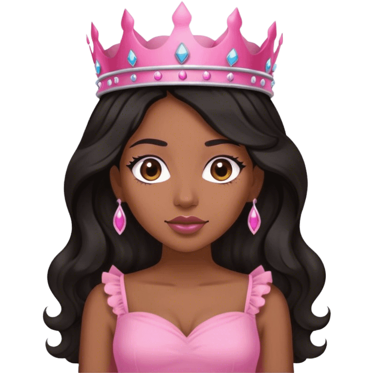 Crown TONE 4 black women with long WAVY hair pink dress pink crown facing forward black hair adult woman emoji