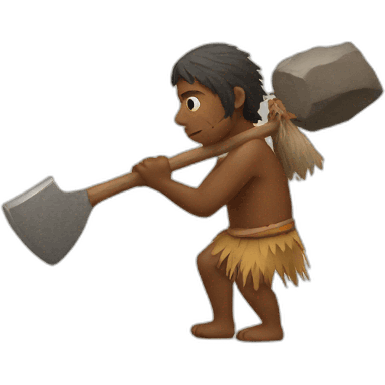 Aborigine with stone axe hunting emoji