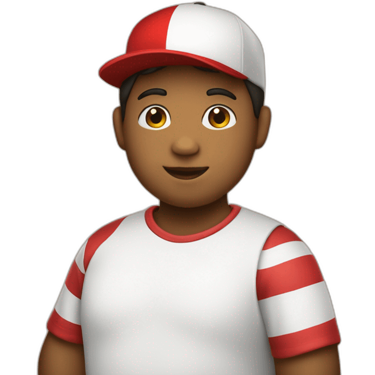 A 13-year-old boy with a big body wearing a red white hat and a red white flag in his hand emoji