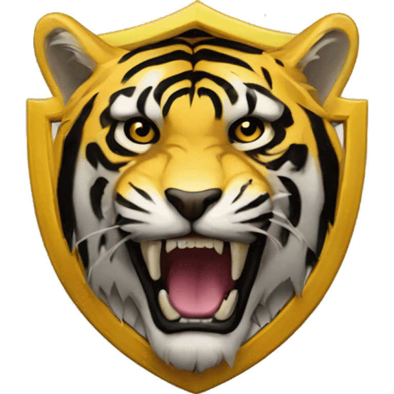 Escudo con franjas amarillas y negras con un tigre emoji