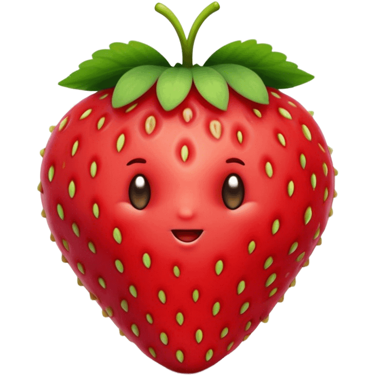 Cinematic Realistic Strawberry Emoji, Plump and juicy, with a deep red color and small, fresh seeds dotted across the skin. Its glossy, sweet surface catches the light, while bright green leaves top off the perfect, delicious berry. Soft glowing outline, capturing the essence of sweetness and freshness in a bright strawberry! emoji