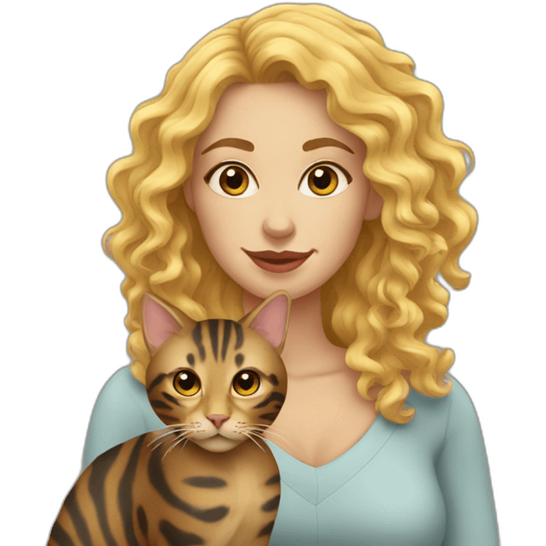 curly-blonde-woman-with-cat-bengal emoji