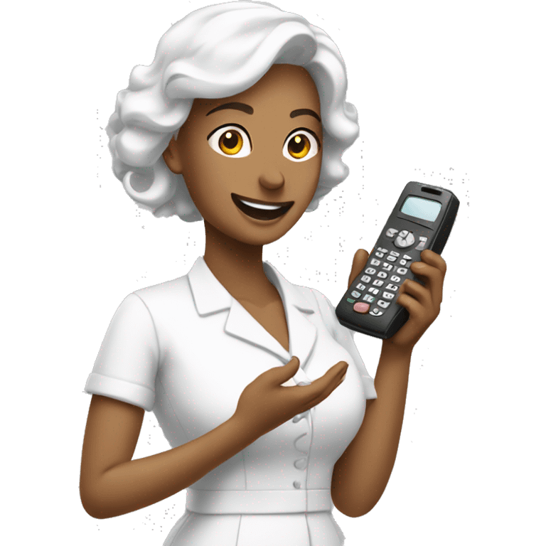 manager in white dress recieving telephone emoji