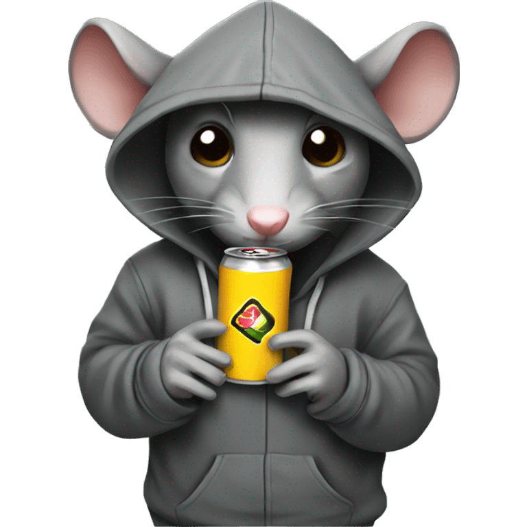 Rat with hoodie drinking energy drink emoji