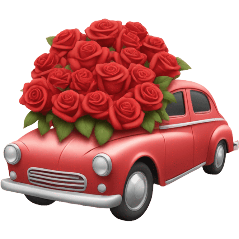 red pastel car in the trunk many roses emoji