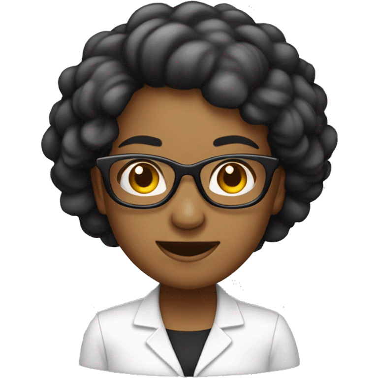 Profesora con pelo liso, negro y largo. Con lentes  emoji