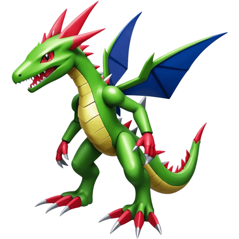 Spiky Cool Edgy shiny colorful Digimon-Fakemon-Flygon-Garchomp-Mecha, full body, two legs emoji