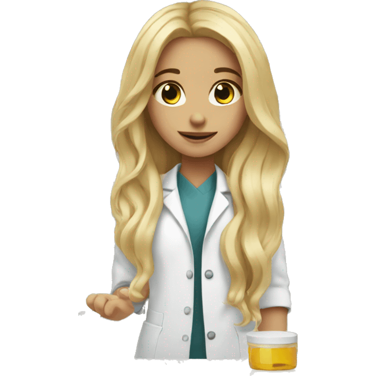 young girl with long blonde hair working in a pharmacy emoji