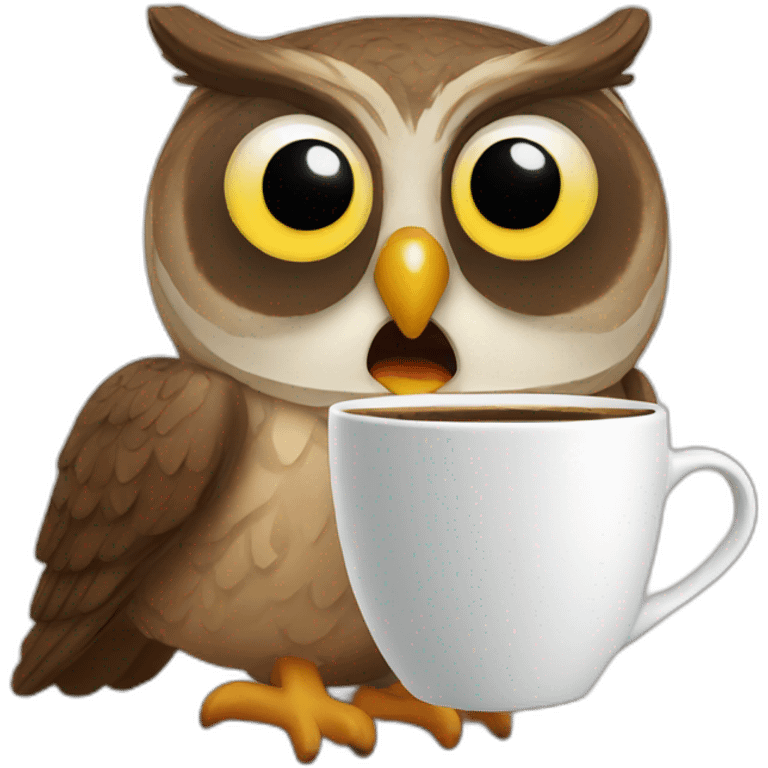 Owl drinks coffee emoji