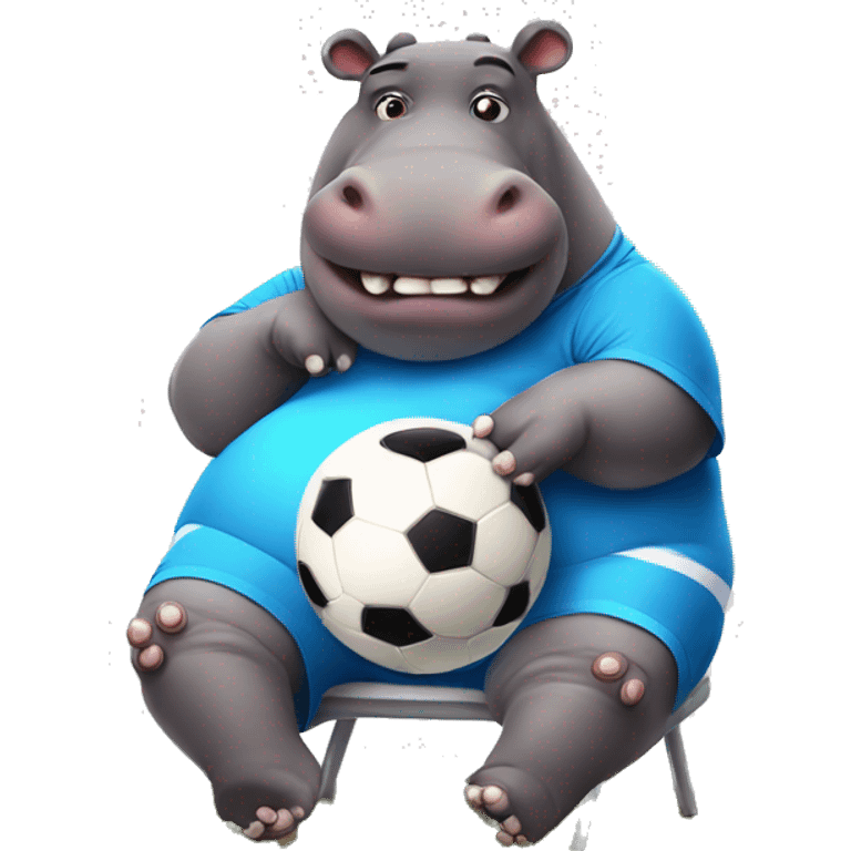 fat hippo as soccer player sit on chair emoji