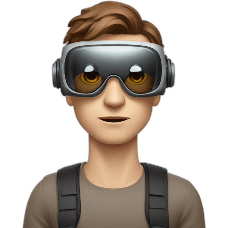 A male with a pale skin tone and brown hair posed sideways like NFT bored apes. He's wearing virtual reality glasses. emoji