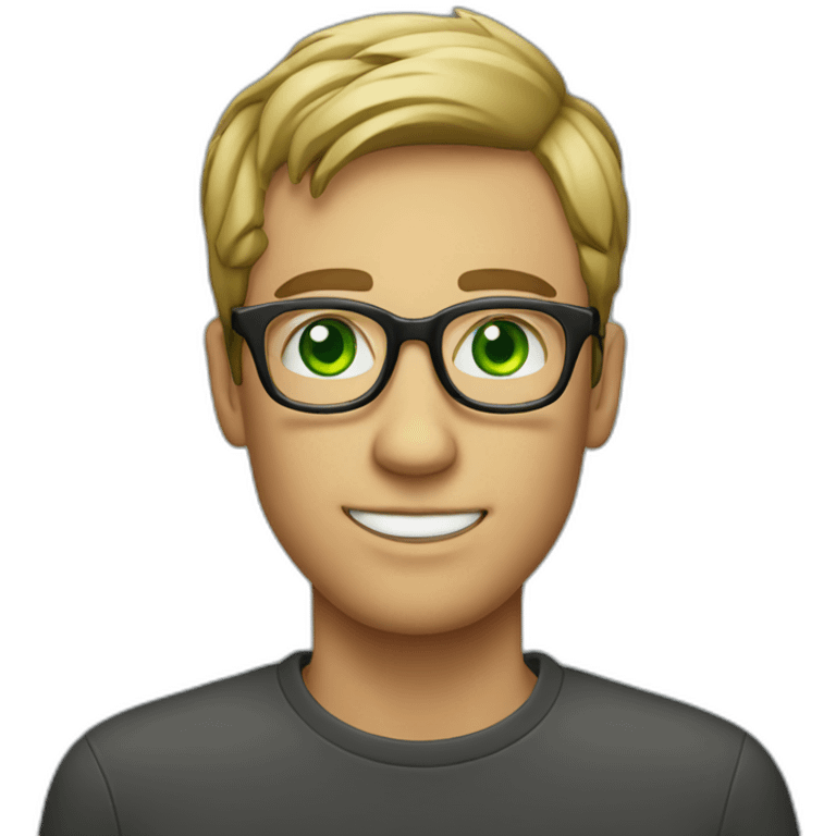 IT guy in round glasses with green eyes emoji