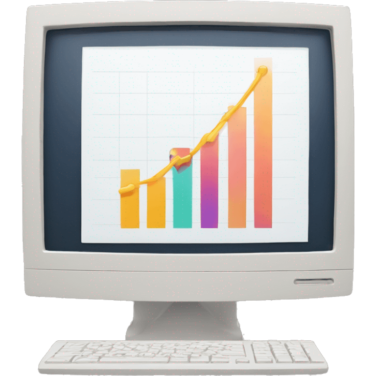 A computer monitor with a bar chart and an upward trend emoji