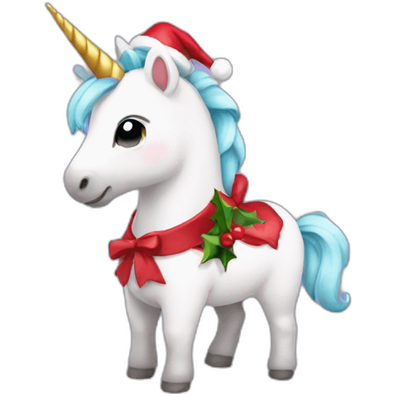 Cute unicorn with Christmas clothes emoji