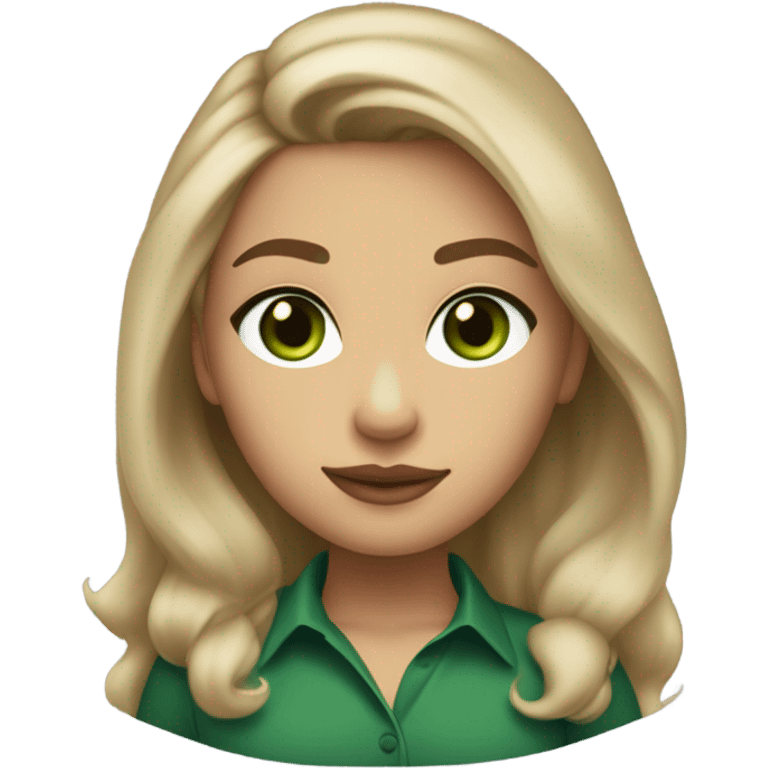 light tan skin, high cheekbone, solo dark blonde girl with green eyes,long sleeve shirt medium cup, long blow out hair, baddie, middle part, sultry emoji