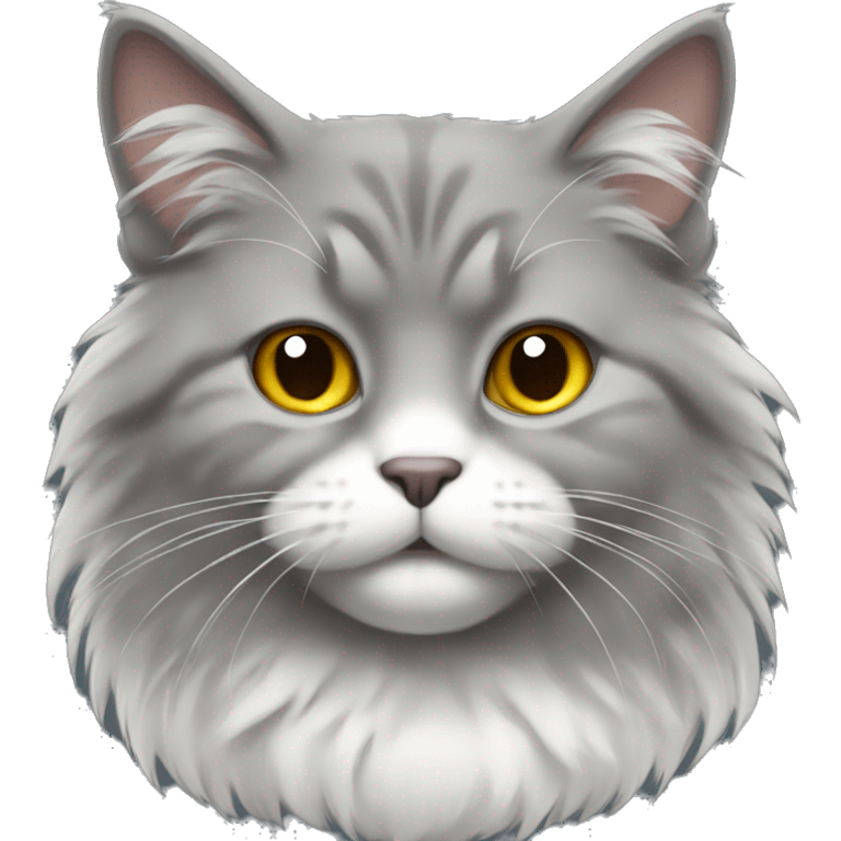 gray very fluffy cat with a white chest and nose emoji