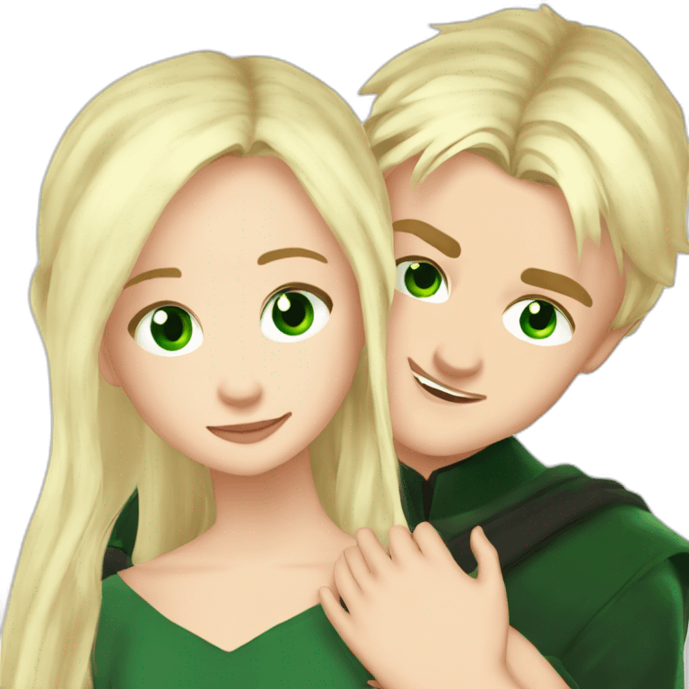 Draco malefoy and blond girl green eyes hugging emoji