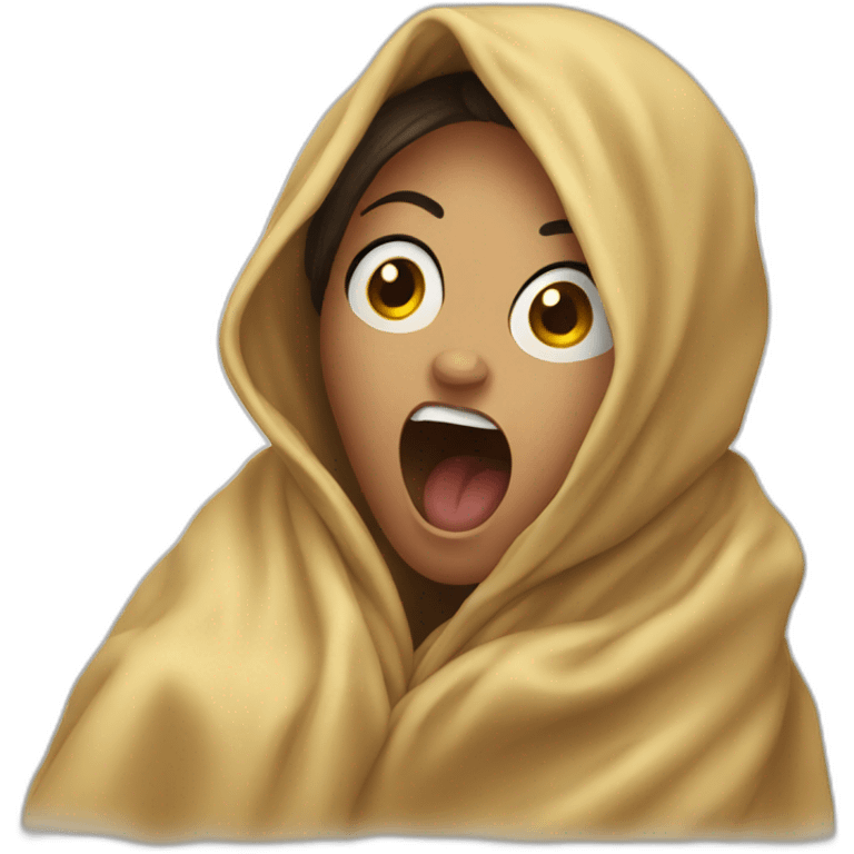 A screaming girl wrapped in a blanket emoji