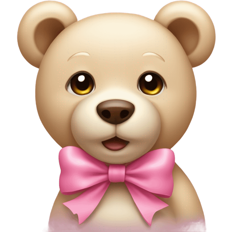 Light Beige teddy bear wearing a pink bow on right ear emoji