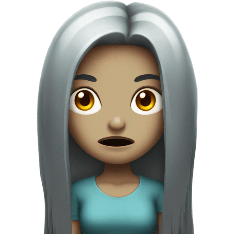 girl zombie with black long hair with teeth and serious face  emoji