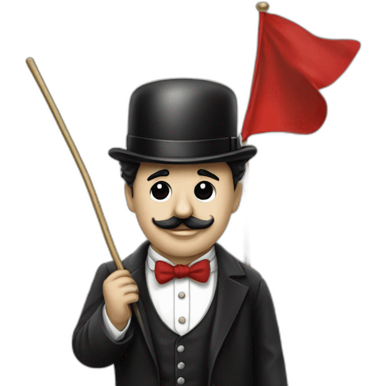 Charlie Chaplin avec un brassard rouge et un drapeau rouge emoji