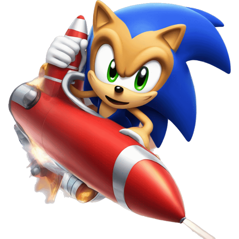 Sonic the hedgehog on a red rocket emoji