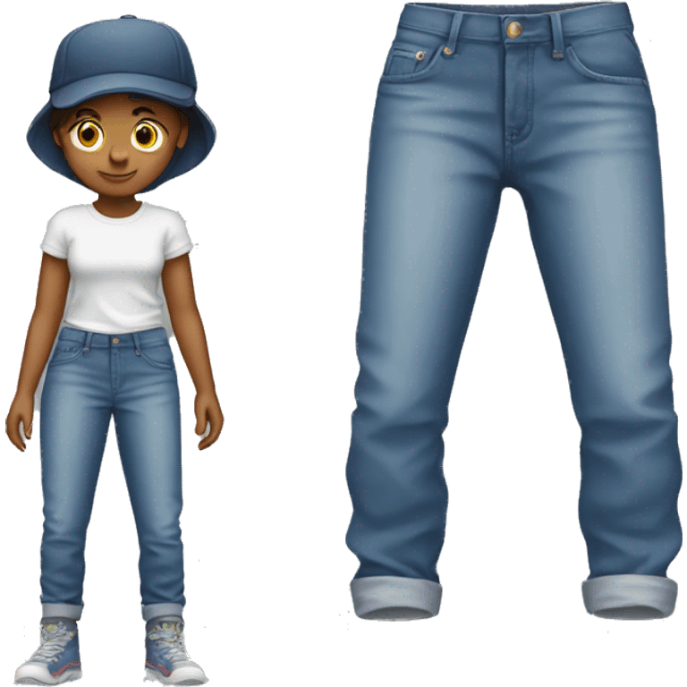 Baggy jeans on a girl with a baggy shirt and a cap emoji