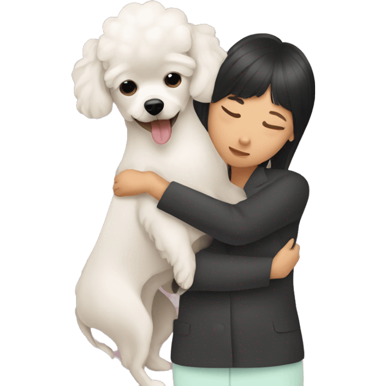 Poodle mix chihuahua hugging a Asian woman emoji