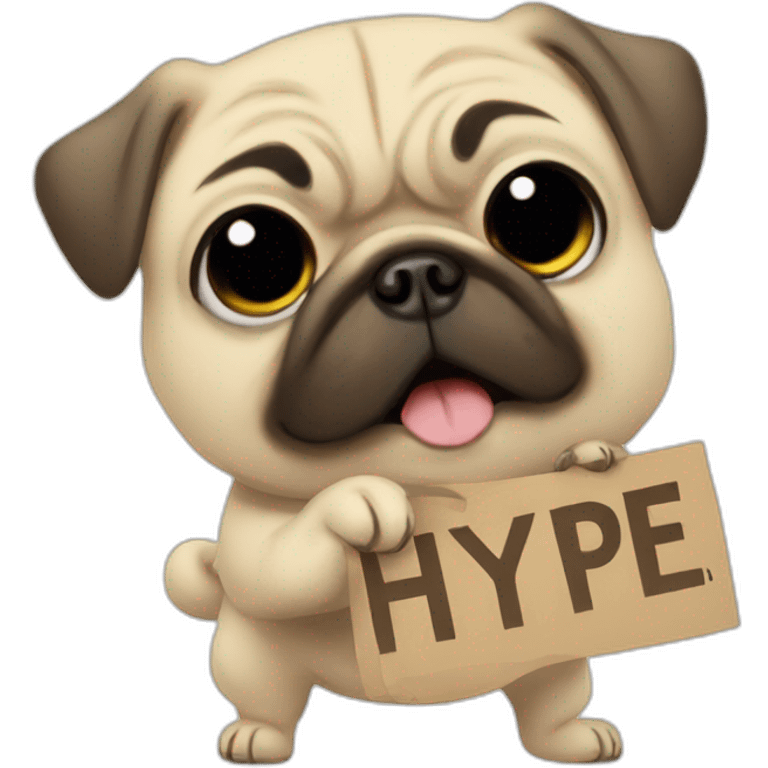 anime pug holding a sign that reads "hype" emoji