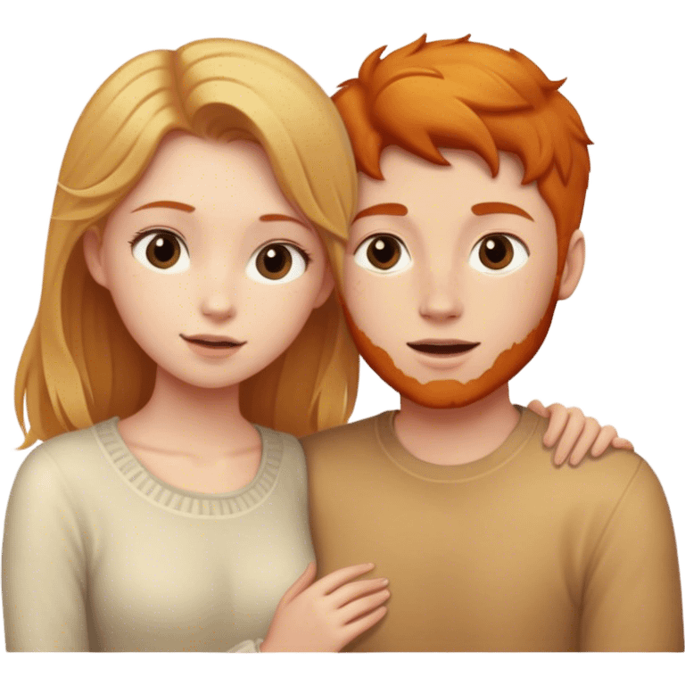 blonde straight hair girl and ginger curly hair boy in love  emoji