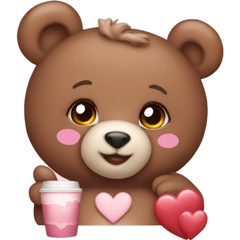 Create blush color teddy bear,  heart and latte  emoji