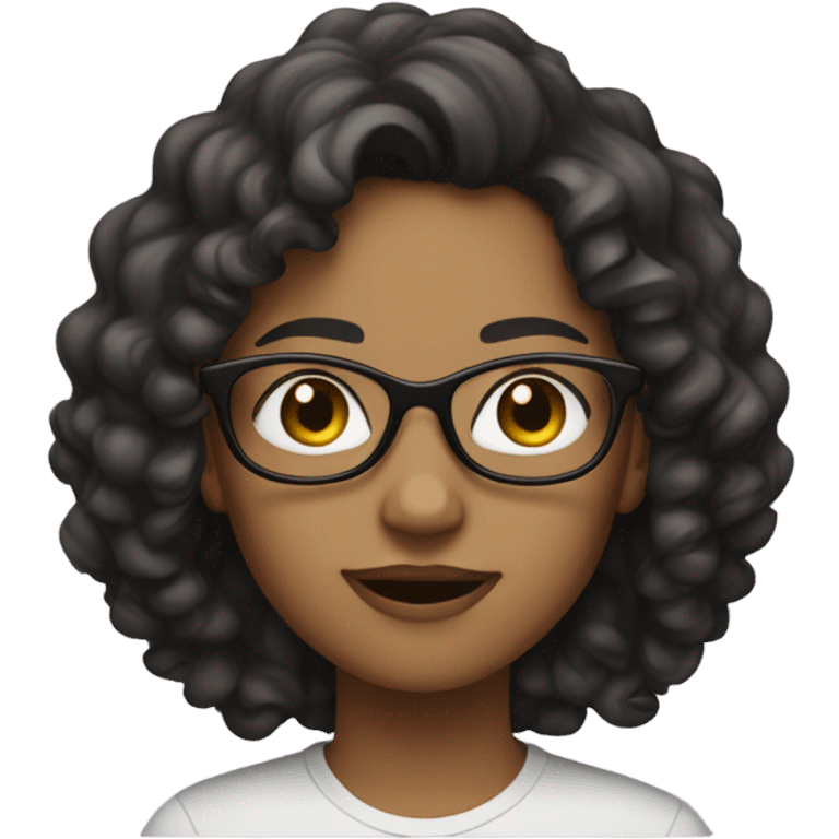 A girl with curly and wavy long hair with black glases emoji