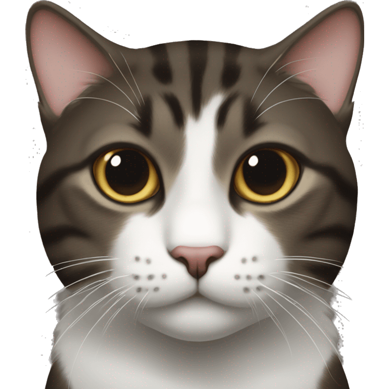 very dark brown and black tabby cat with white chest and white on right side of nose emoji