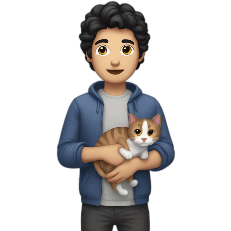 A man with black hair and a cat in his hand   emoji