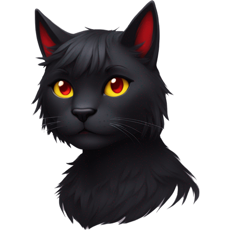 Anthro Edgy Cool Beautiful Black Cat-Fursona with Emo Hair-bangs with Red Streaks emoji