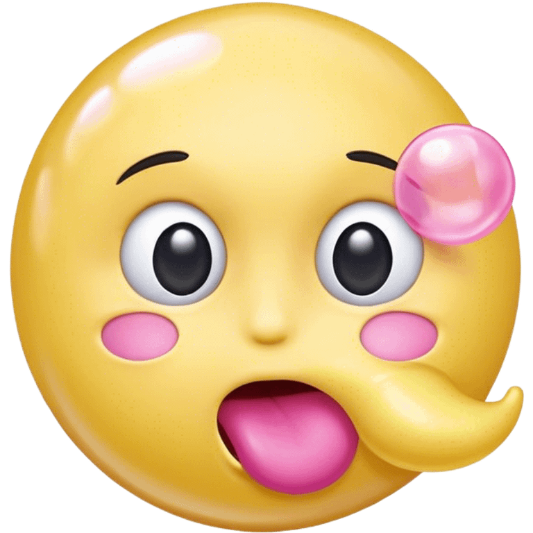 yellow face emoji emoticon blowing a pink bubble gum bubble emoji