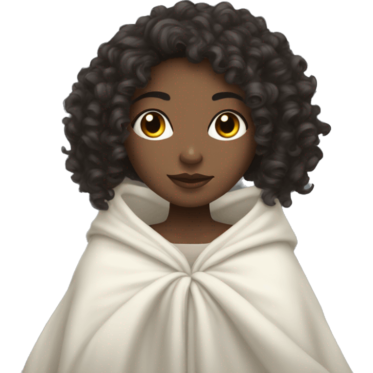 Dark curly hair and light skin girl inside a blancket  emoji