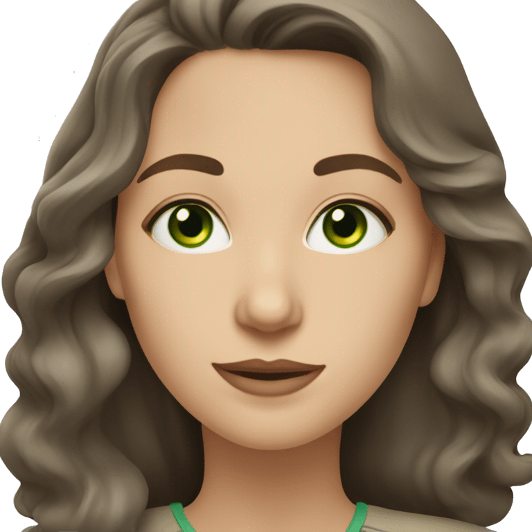 Caucasian woman with bright green eyes and long dark brown wavy hair emoji