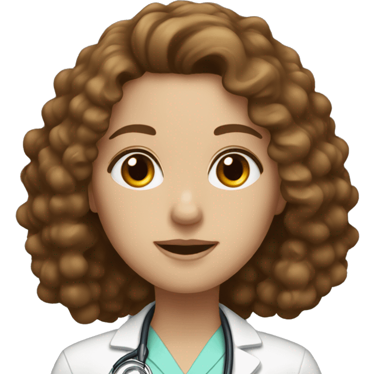 doctor woman, brown eyes, white skin,  long brown curly hair emoji