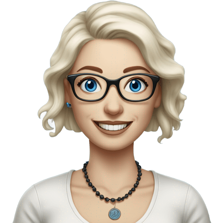 Hyper Realistic Balayage pale beautiful tattooed woman with glasses and blue eyes happy  emoji