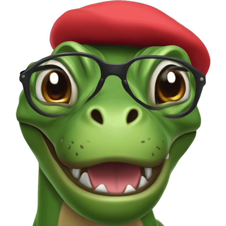 Mad Green Trex wearing red beret and eyeglasses  emoji