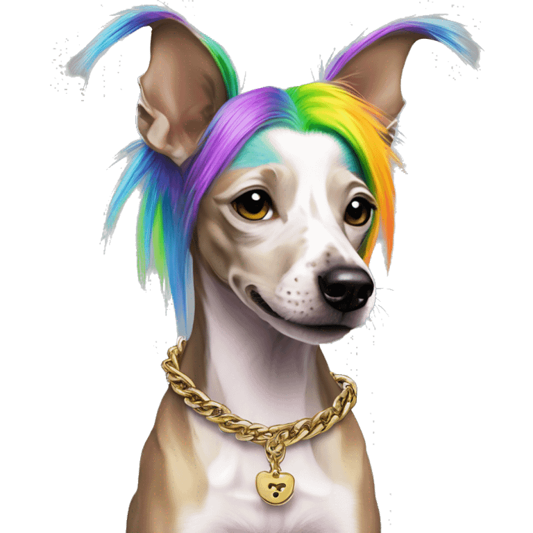 Punk Chinese crested dog neon rainbow hair gold chain punk piercings tattoos punk ear piercings emoji